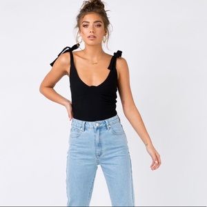 PRINCESS POLLY clove black tie strap bodysuit